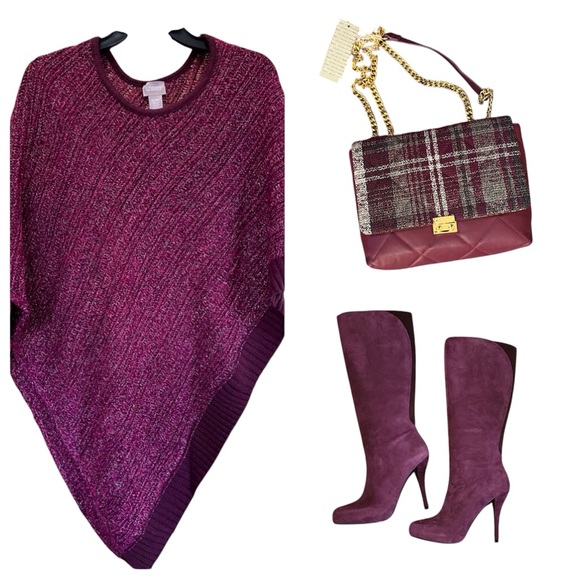 Michelle Moon Quilted Leather And Tweed Two-Tone Fabric Bag in Plum And Grey - Picture 12 of 16